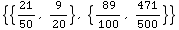 {{21/50, 9/20}, {89/100, 471/500}}