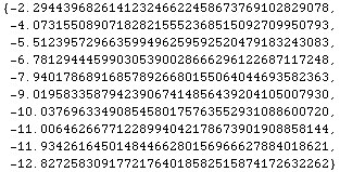 {-2.2944396826141232466224586737691028290784894670106107`40, -4.073155089071828215552368515092 ... 015696662788401862077978645529024`40, -12.8272583091772176401858251587417263226239863200140415`40}