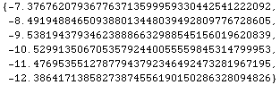 {-7.3767620793677637135999593304425412220915173224112895`40, -8.491948846509388013448039492809 ... 234649247328196719482538148333143`40, -12.3864171385827387455619015028632809482597999468244354`40}