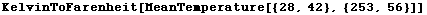 KelvinToFarenheit[MeanTemperature[{28, 42}, {253, 56}]]
