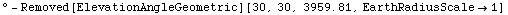 &deg; - Removed[ElevationAngleGeometric][30, 30, 3959.810814905712`, EarthRadiusScale -> 1]